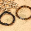 Bracelet pierres de lave et oeil de tigre 19 cm