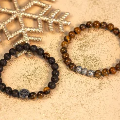 Bracelet pierres de lave et oeil de tigre 19 cm