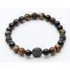 Bracelet pierres de lave onyx et oeil de tigre 19 cm