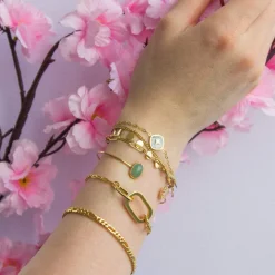 Bracelet plaqué or anneaux laque blanche 18cm