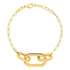Bracelet plaqué or anneaux laque marron 16cm.