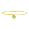 Bracelet plaqué or jaune asymétrique, disque et amazonite en pampille