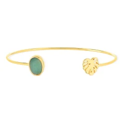 Bracelet plaqué or jaune aventurine, motif feuille. Diamètre 58 mm.