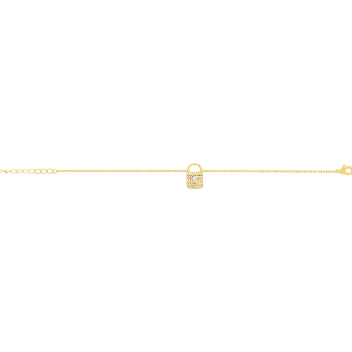 Bracelet plaqué or jaune cadenas et zirconias 19cm