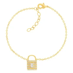 Bracelet plaqué or jaune cadenas et zirconias 19cm
