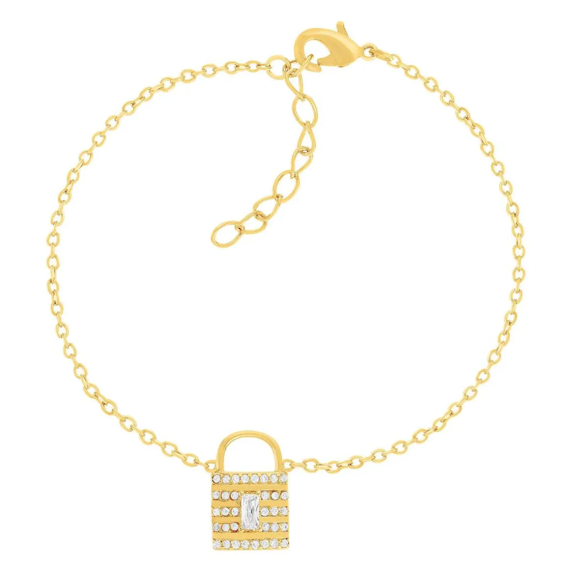 Bracelet plaqué or jaune cadenas et zirconias 19cm