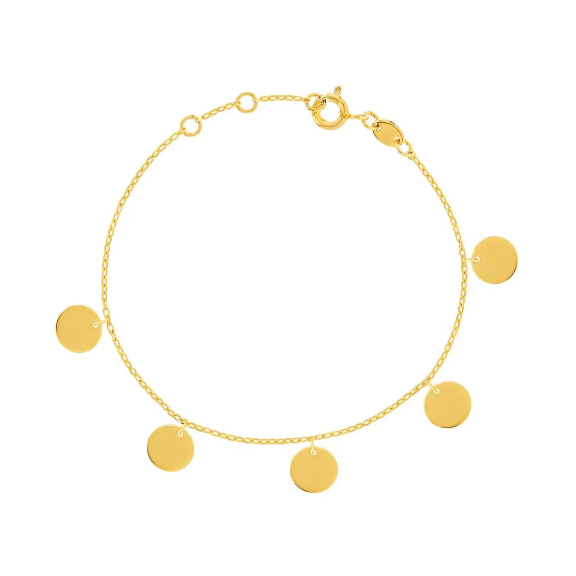 Bracelet plaqué or jaune, disques en pampille 18 cm