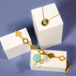 Bracelet plaqué or jaune losanges 18cm