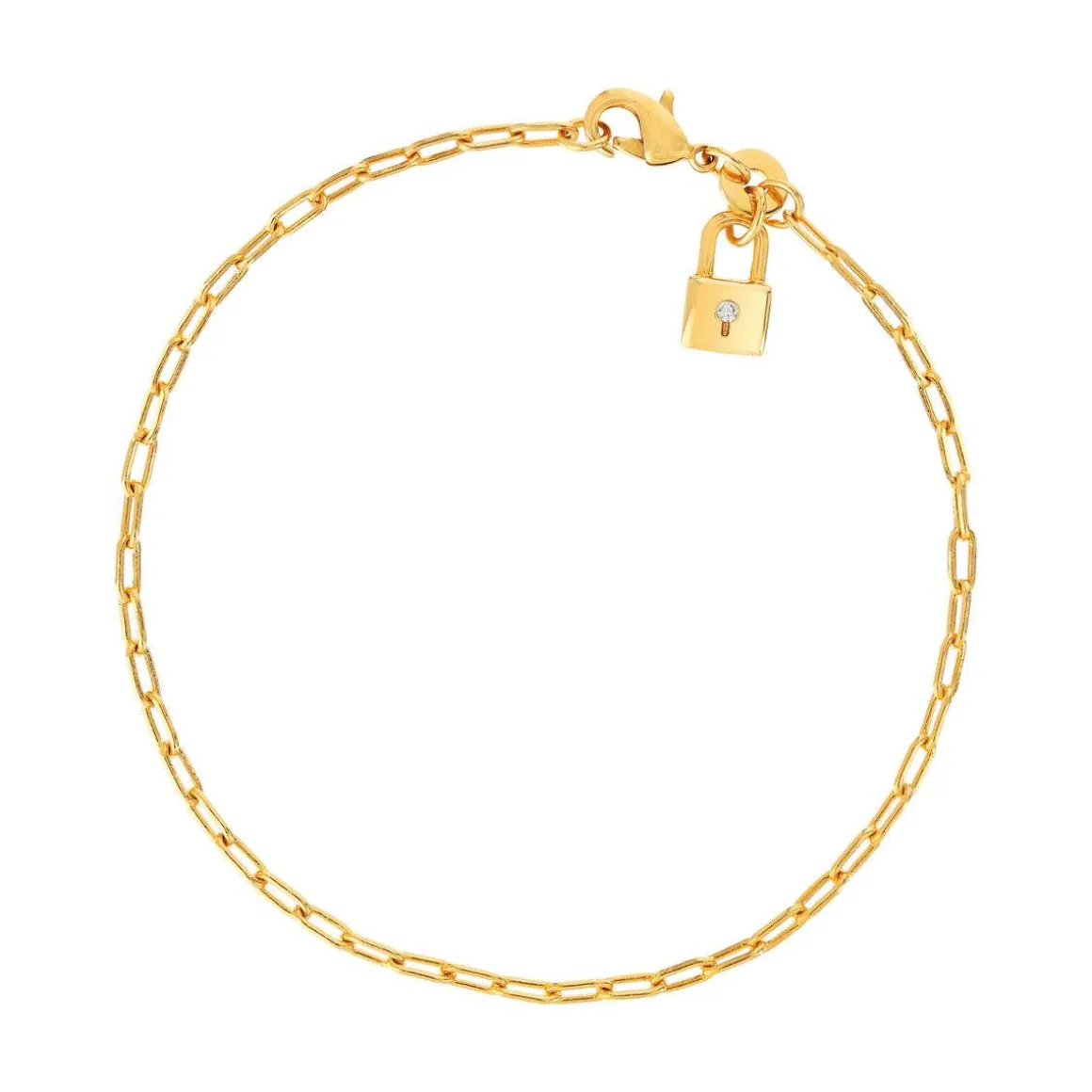 Bracelet plaqué or jaune motif cadenas zirconia 18 cm