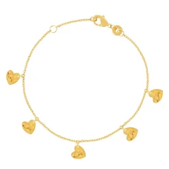 Bracelet plaqué or jaune pampilles coeurs martelé 18 cm
