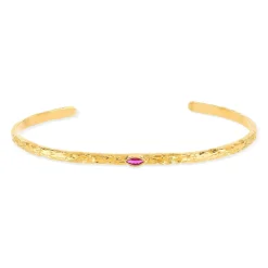 Bracelet plaqué or jaune pierre synthétique rouge