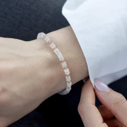 Bracelet plaqué or jaune quartz rose 19.5 cm