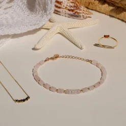 Bracelet plaqué or jaune quartz rose 19.5 cm