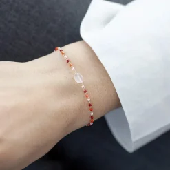 Bracelet plaqué or jaune quartz rose perles rocaille 18 cm