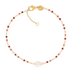 Bracelet plaqué or jaune quartz rose perles rocaille 18 cm
