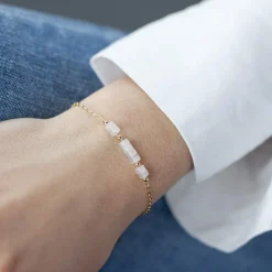 Bracelet plaqué or jaune quartz rose 16 à 18 cm