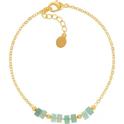Bracelet plaqué or jaune quartzites verts 16 à 18 cm