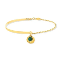 Bracelet plaqué or médaille ciselée et pampilles malachite td 19 cm