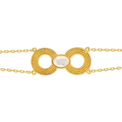 Bracelet plaqué or résine blanche, motif anneau perlé 18 cm