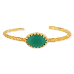 Bracelet rigide doré agate verte 58 mm