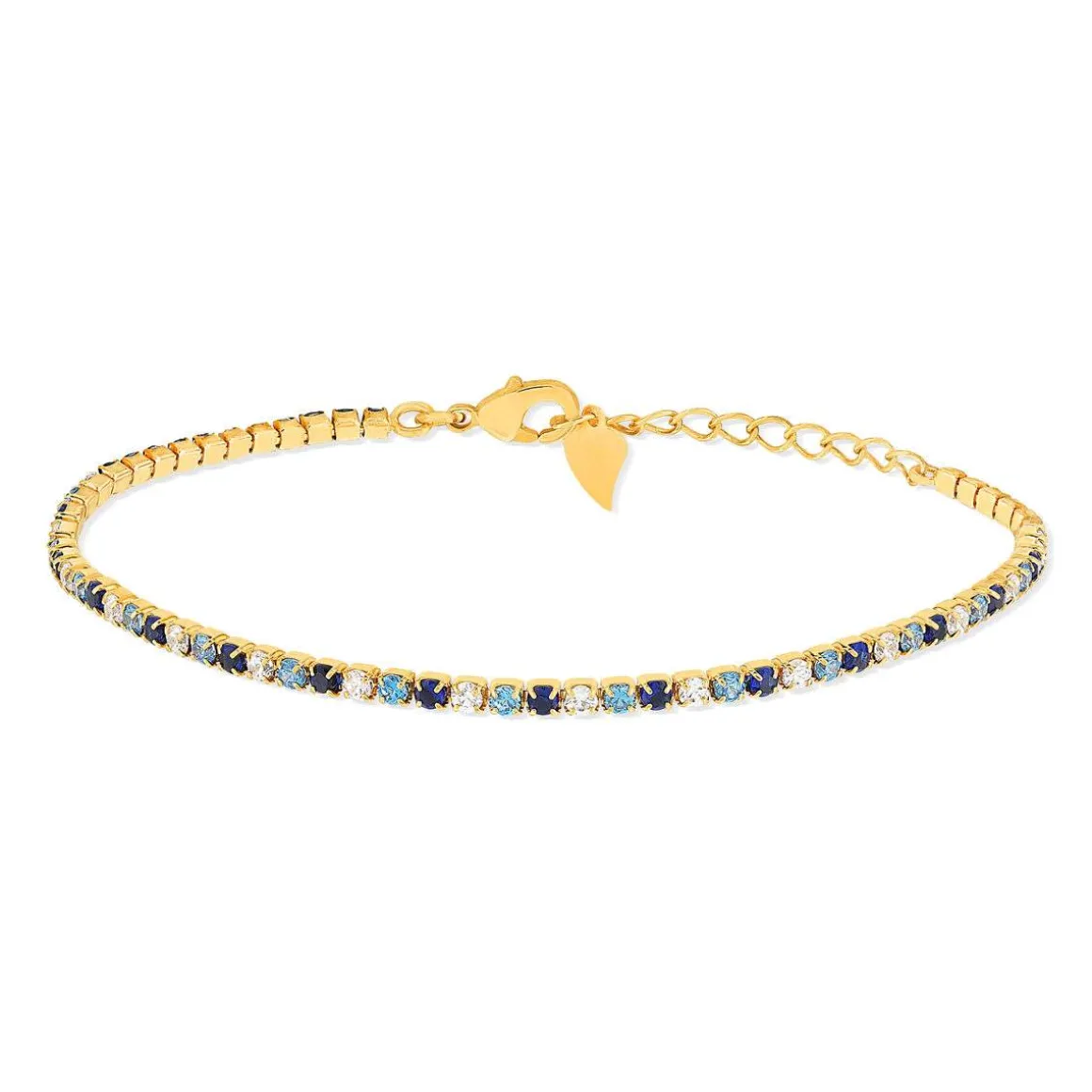 Bracelet tennis plaqué or zirconias bleus et blancs 18 cm