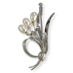 Broche d'occasion or 750 blanc diamant perle de culture