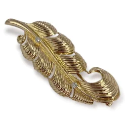 Broche d'occasion or 750 jaune feuille diamants
