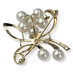 Broche d'occasion or 750 jaune fleur perles de culture