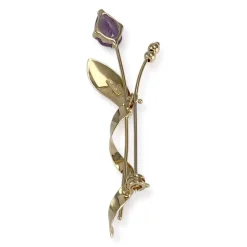 Broche d'occasion or 750 jaune fleur amethyste