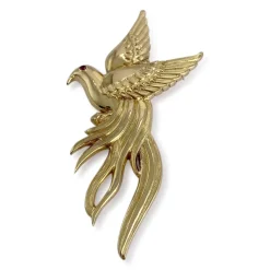 Broche d'occasion or 750 jaune oiseau rubis