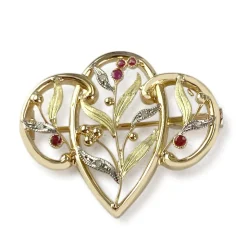 Broche d'occasion 2 ors 750 diamants verres rouges
