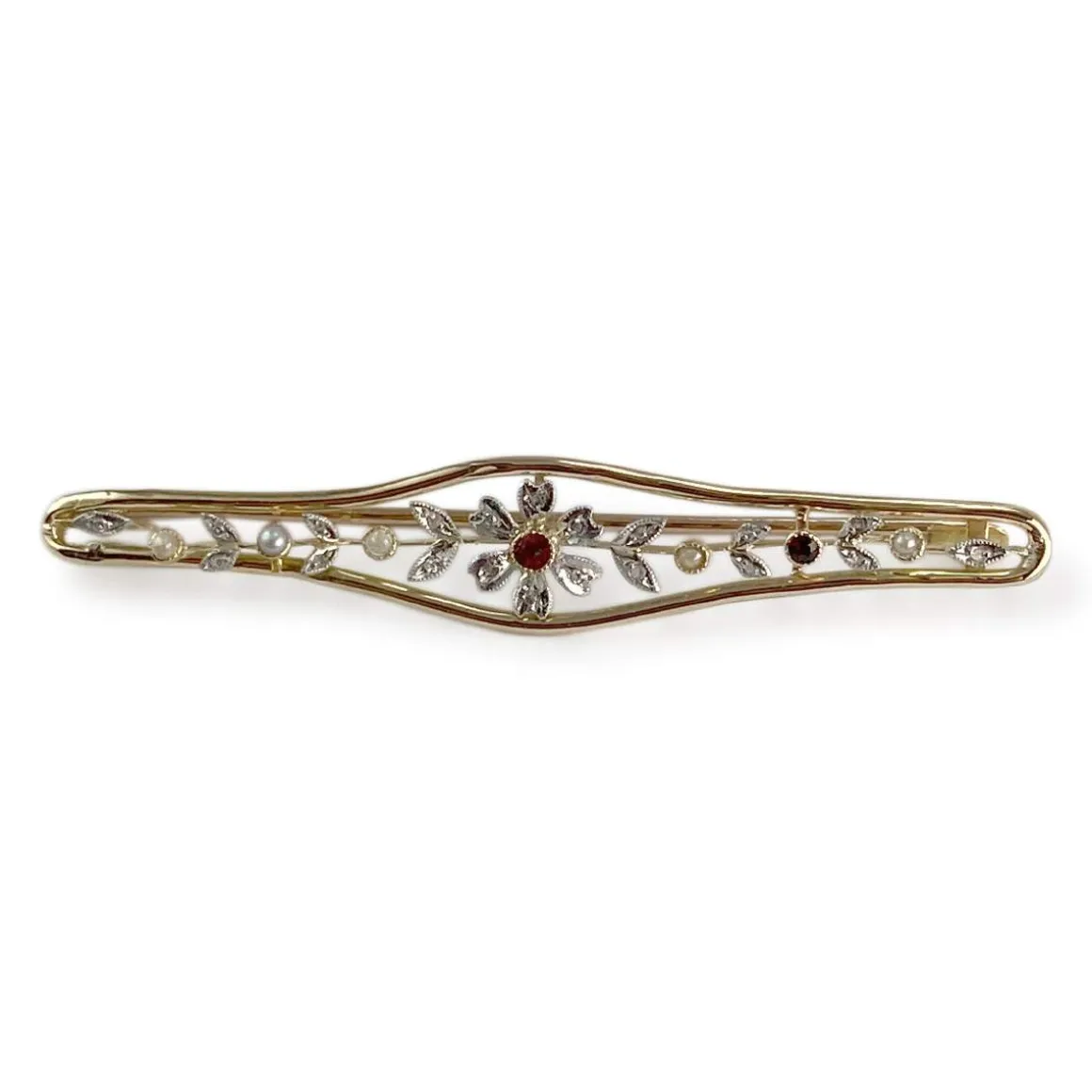 Broche d'occasion or 750 2 tons diamants et grenats