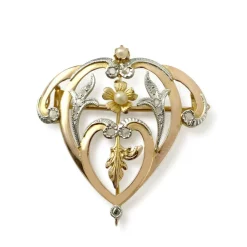 Broche d'occasion or 750 2 tons diamants et perles fines