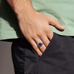 Chevalière argent 925 lapis lazuli