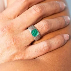 Chevalière argent 925 malachite
