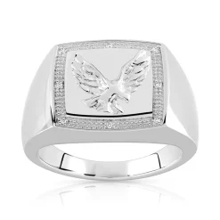Chevalière argent 925 rectangulaire aigle diamant
