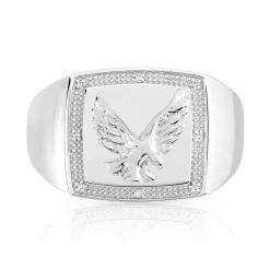Chevalière argent 925 rectangulaire aigle diamant