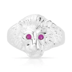 Chevalière argent 925 tête de lion rubis