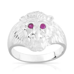 Chevalière argent 925 tête de lion rubis