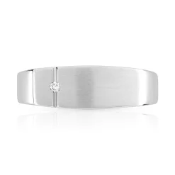 Chevalière or 750 blanc rectangulaire diamant