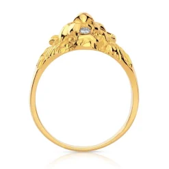 Chevalière or 375 jaune tête de lion rubis et diamant