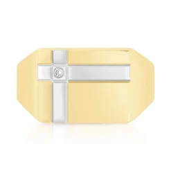 Chevalière or 375 2 tons rectangle diamant