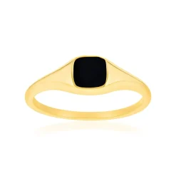 Chevalière plaqué or jaune carrée et onyx