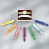 Coffret montre empierrée rainbow et bracelet cuir blanc
