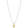 Collier acier bicolore jaune zirconia noir croix 55cm