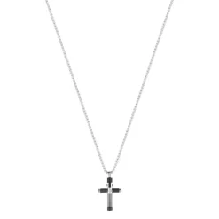 Collier acier bicolore noir croix 55 cm