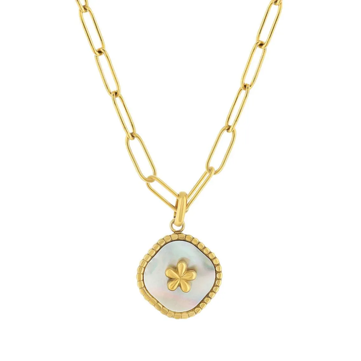 Collier acier doré nacre 45cm