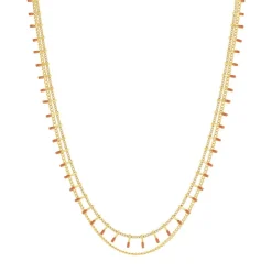 Collier acier doré 2 rangs laque orange 45,5 cm