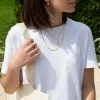 Collier acier doré 2 rangs perle d'eau douce 45 cm