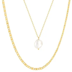 Collier acier doré 2 rangs perle d'eau douce 45 cm